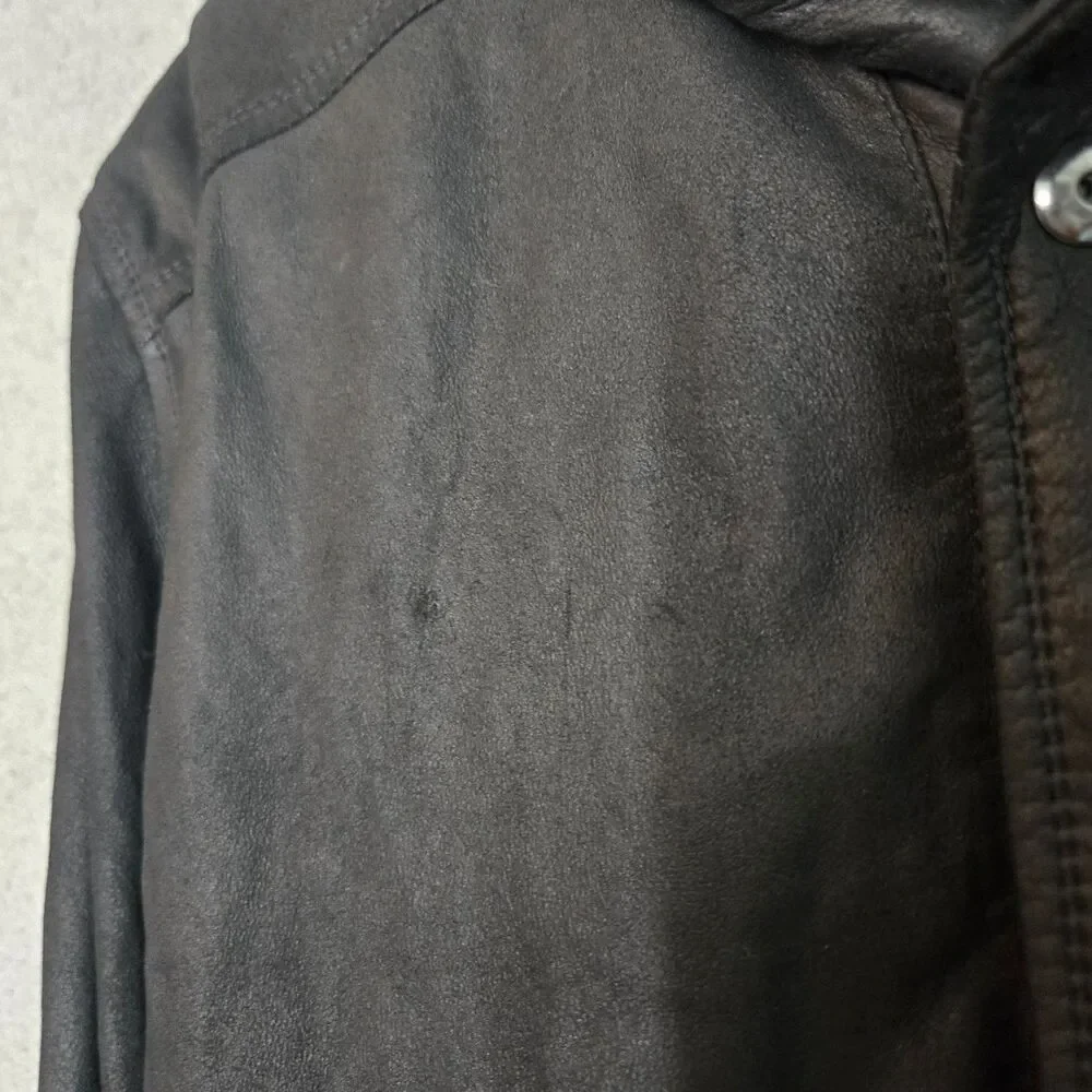 Remy Leather Jacket Mens 42 Black Full Zip Bomber Coat 9 Elastic Waist